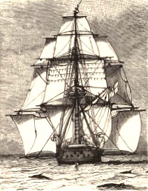 H.M.S. Beagle under full sail.